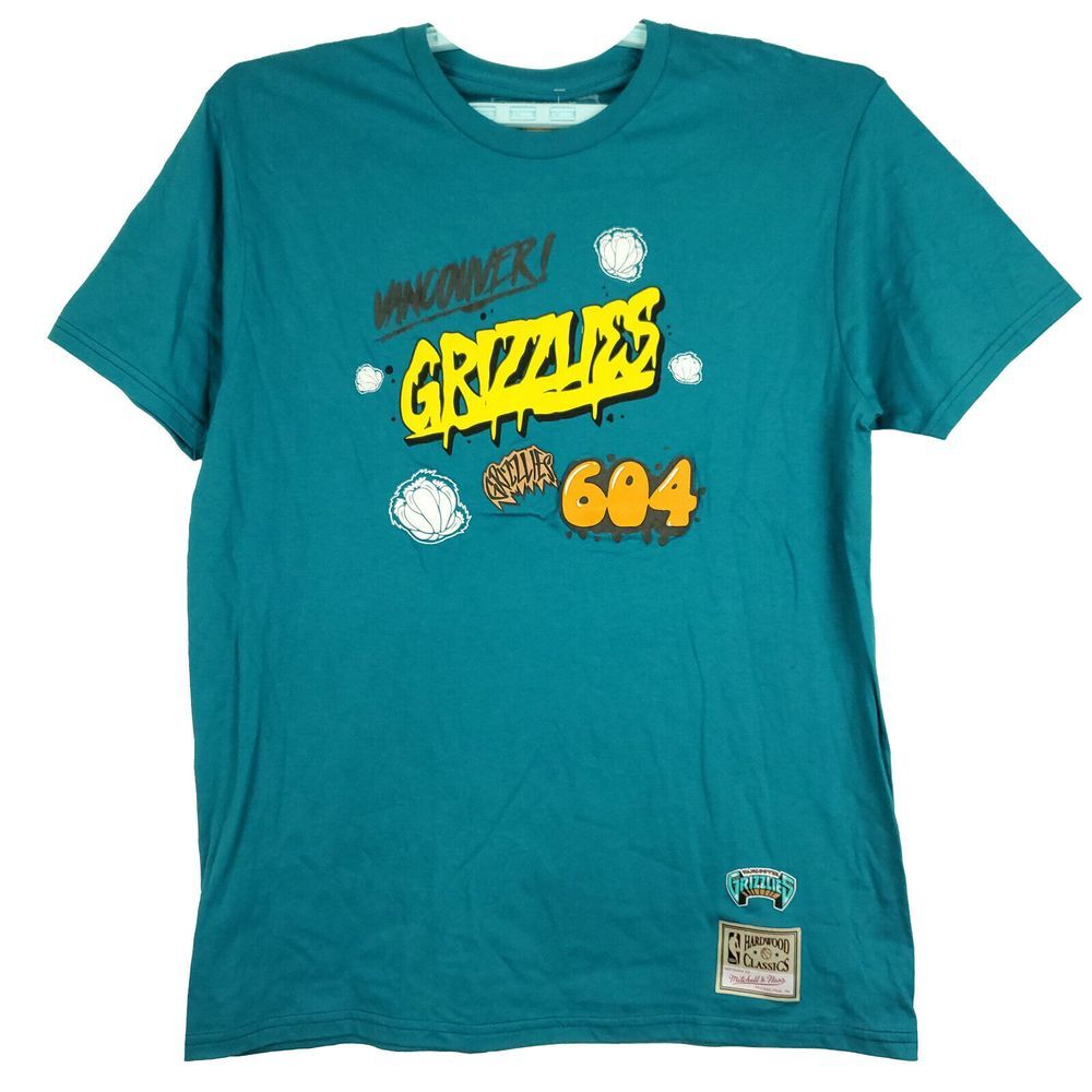 Vancouver Grizzlies Mitchell & Ness NBA Large Shirt Puff Print Art Teal NWT